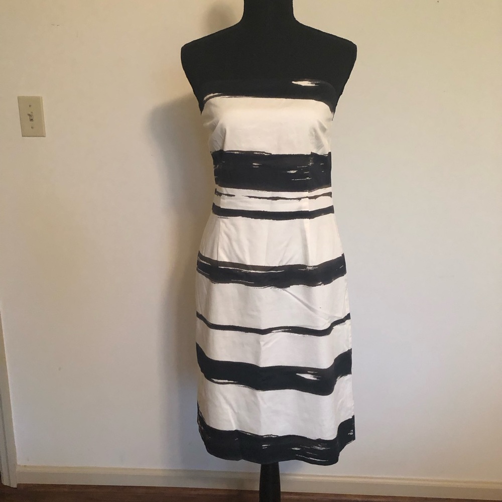 Dress; Strapless; Black “Stripes” on Antique White; Zippered Back; Size 10*SOLD*